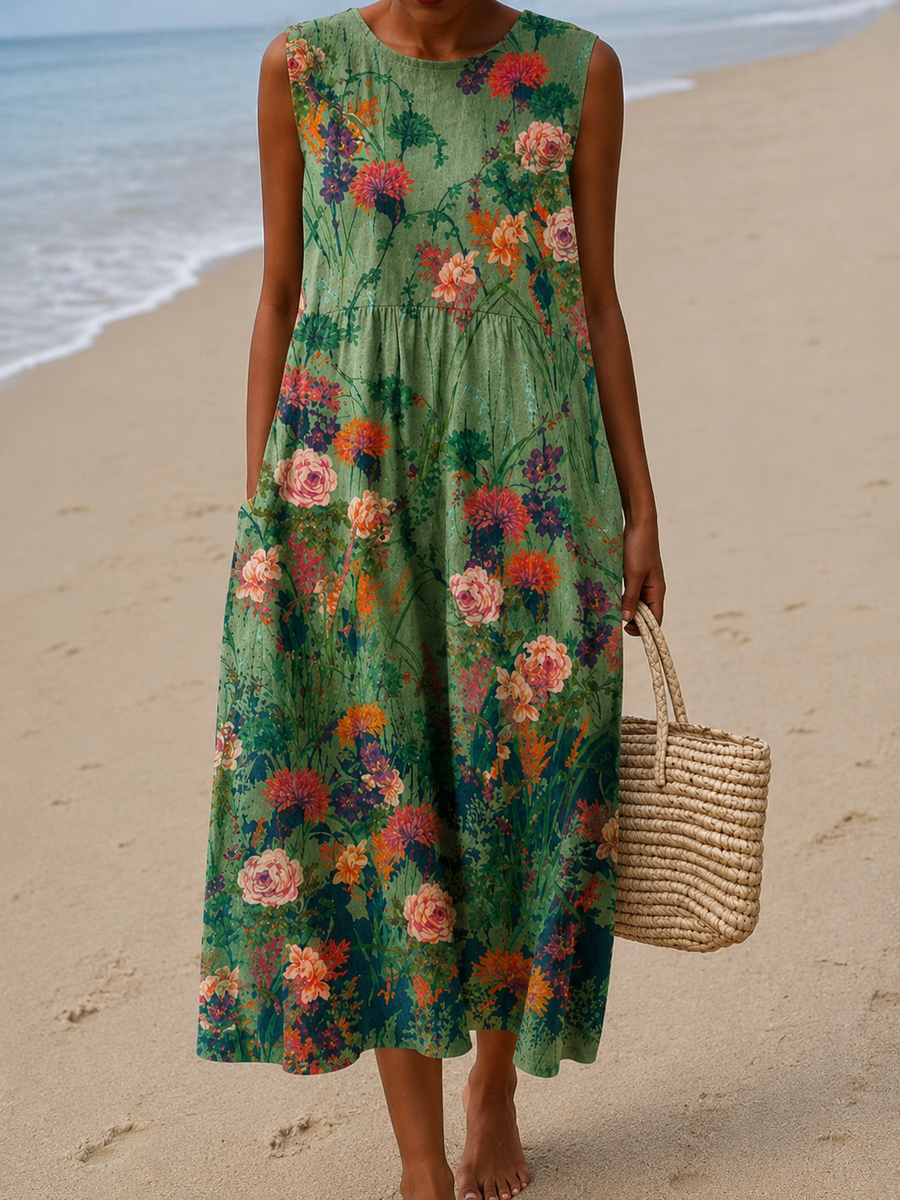 Savannah - Women's Sleeveless Printed Midi Casual Dress