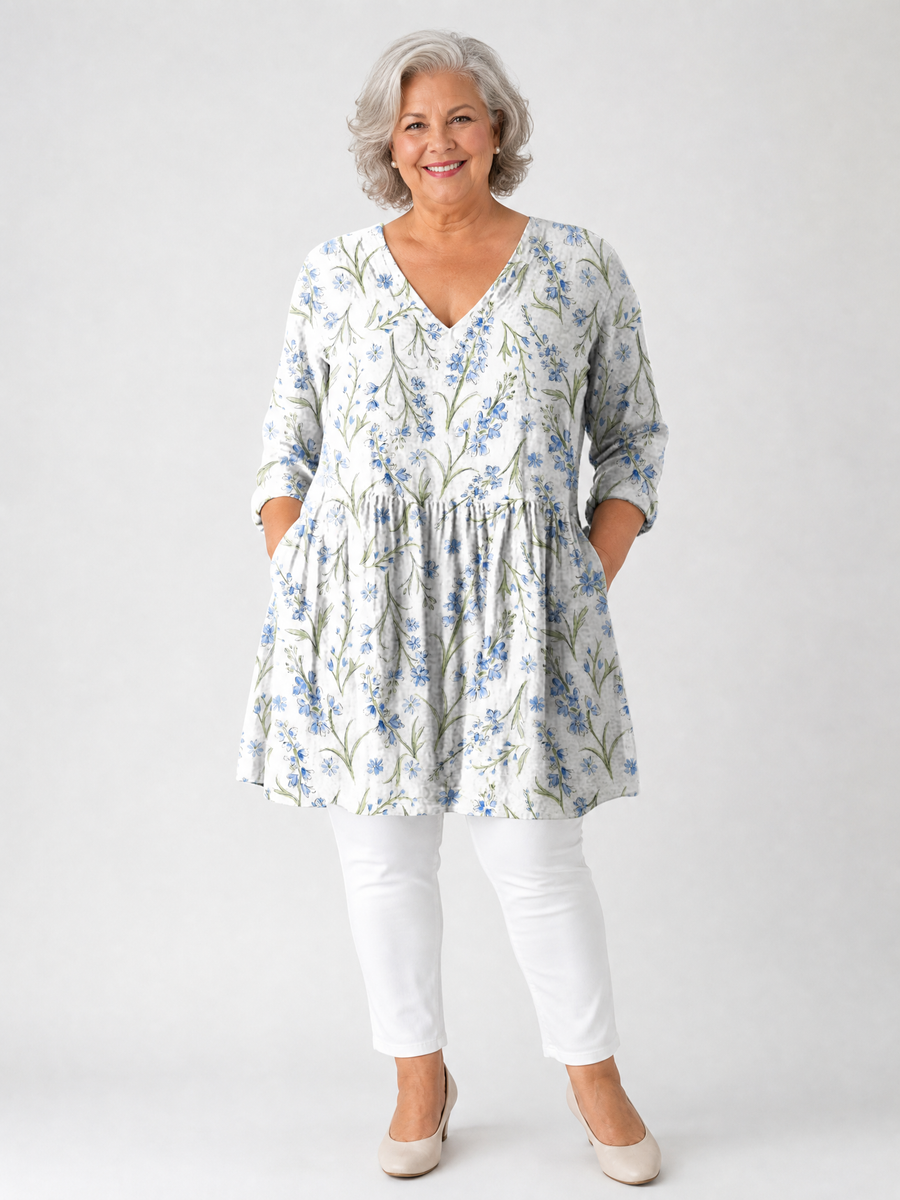 Jeanne | Long Blouse with V-Neck