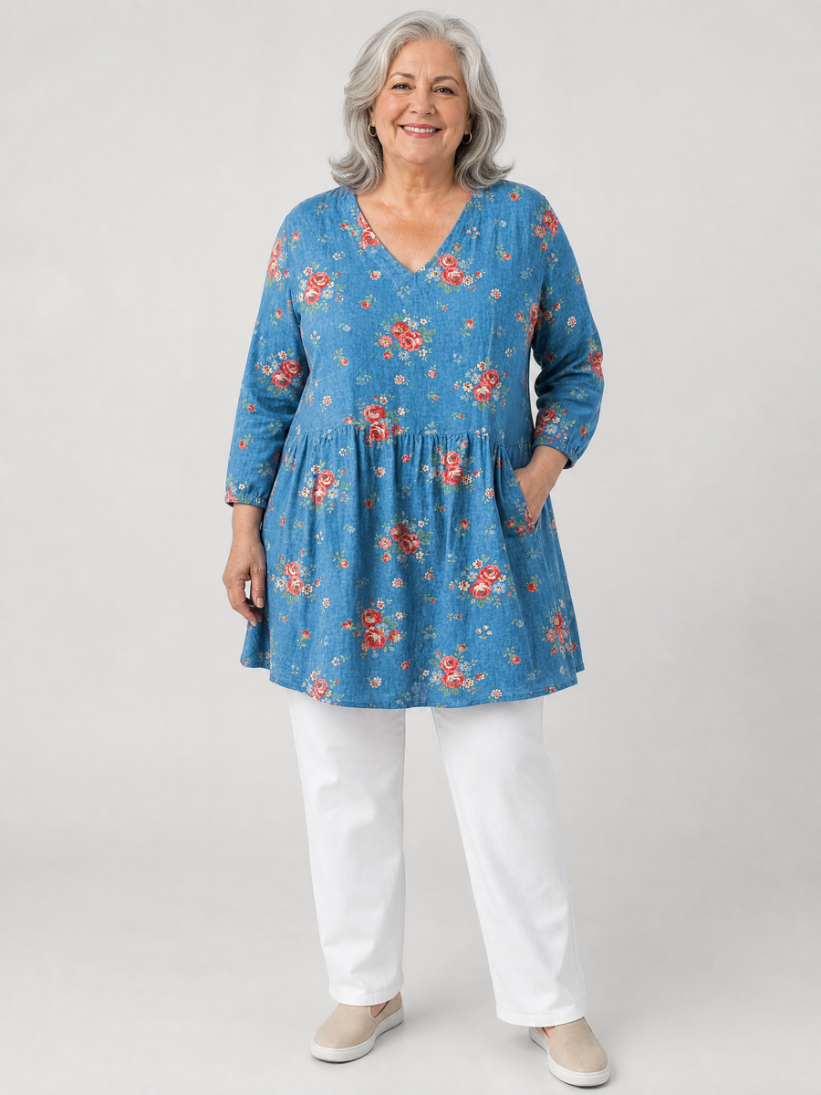 Melanie | Long Blouse with V-Neck