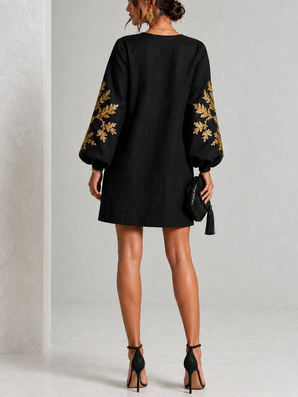 CELESTE | BLACK & GOLD PRINT MINI DRESS