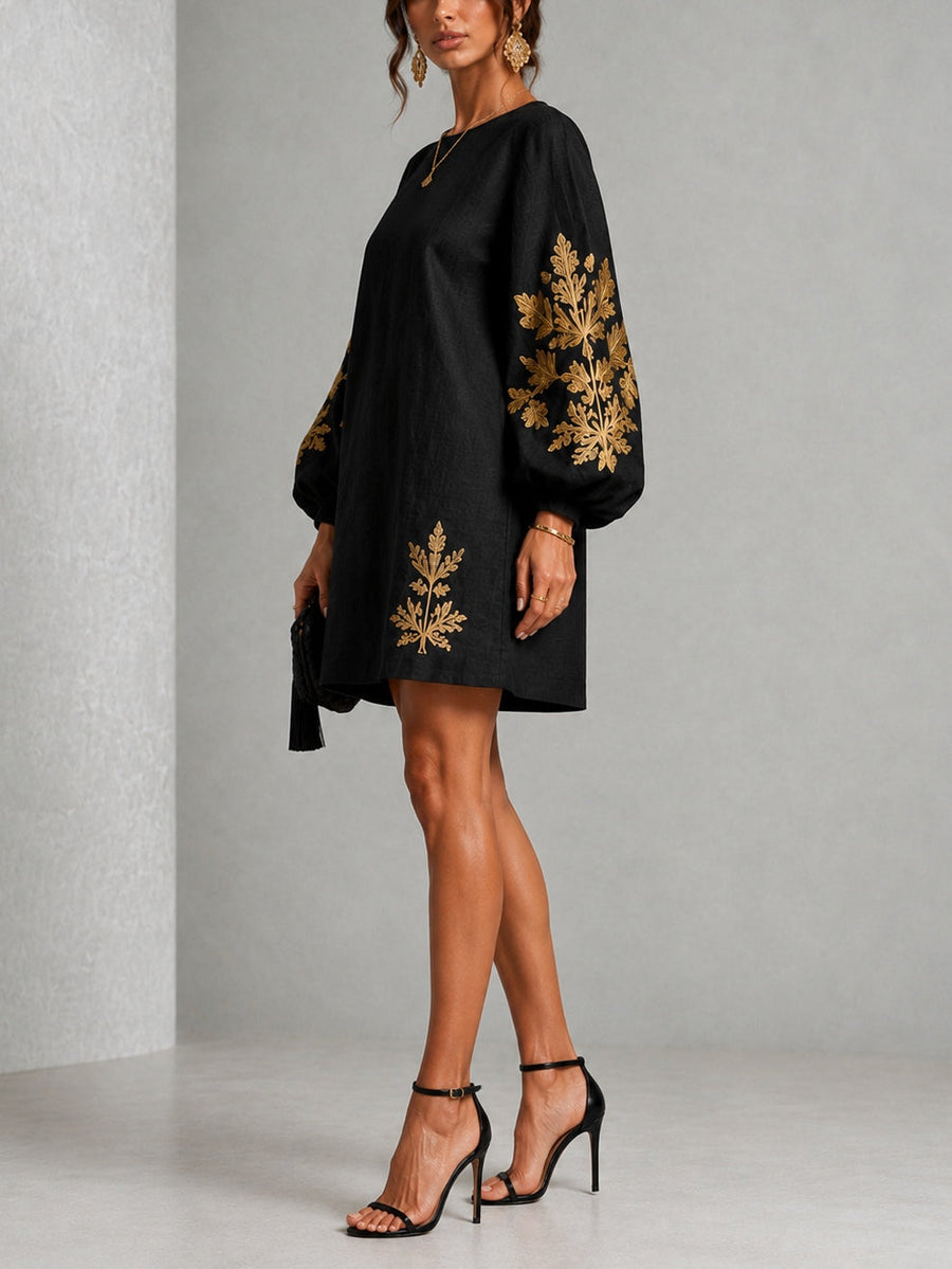 CELESTE | BLACK & GOLD PRINT MINI DRESS