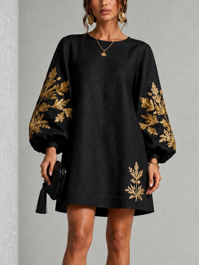 CELESTE | BLACK & GOLD PRINT MINI DRESS