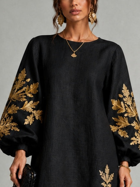 CELESTE | BLACK & GOLD PRINT MINI DRESS