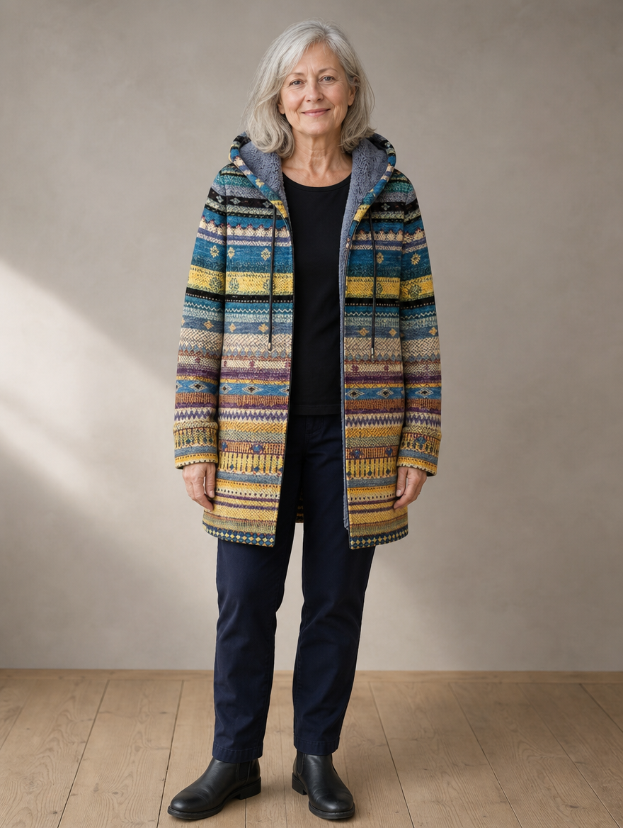 Marigold | Artisan-Patterned Hooded Cardigan